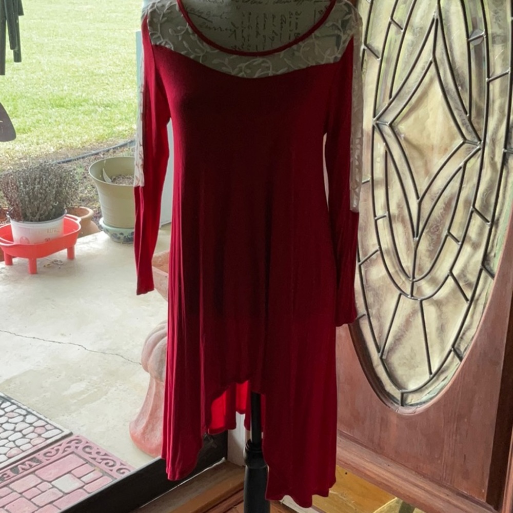 Red high lo dress or tunic.